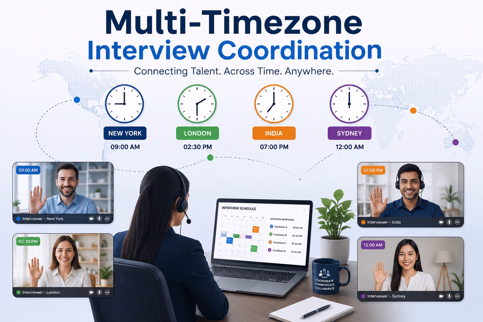 Distributed US team coordinating interviews across time zones