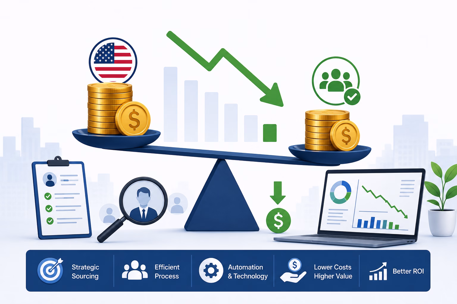 Business team analyzing hiring cost metrics